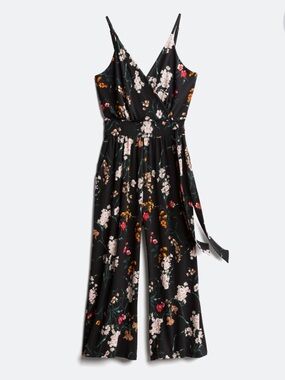 Kaileigh Black Floral Wrap Wide-Leg Jumpsuit